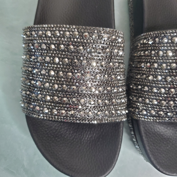 New! Black Rhinestone Wedge Slides - Picture 3 of 8